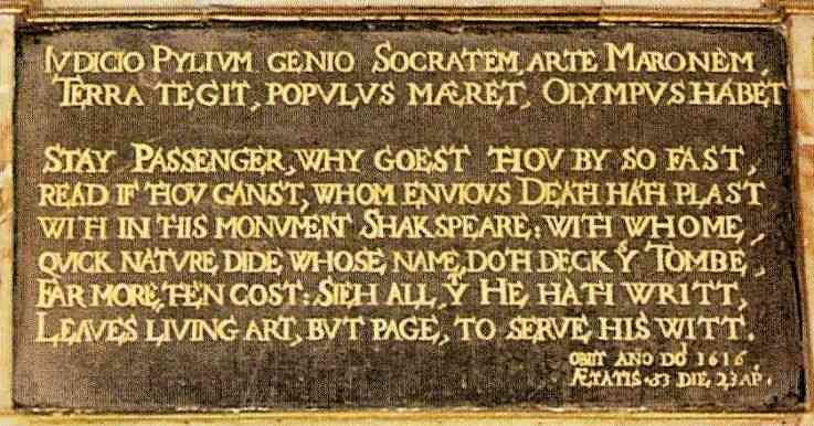 William Shakespeare monument plaque