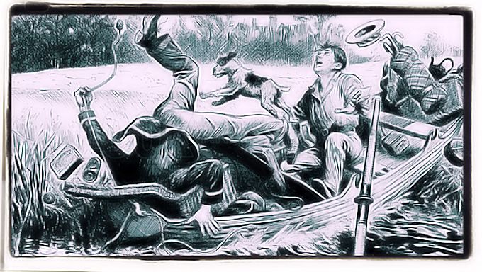 Three men in a boat